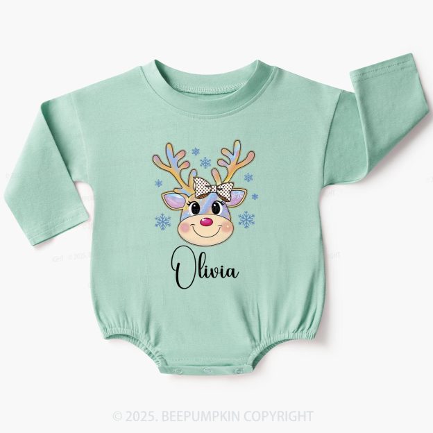 Personalized Reindeer Christmas Baby Bubble Romper Beepumpkin