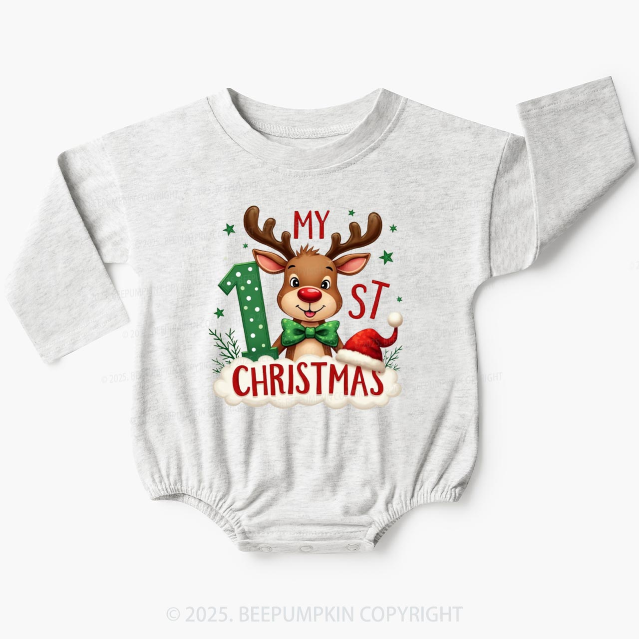 1st Christmas Cheer With Reindeer Baby Bubble Romper Beepumpkin