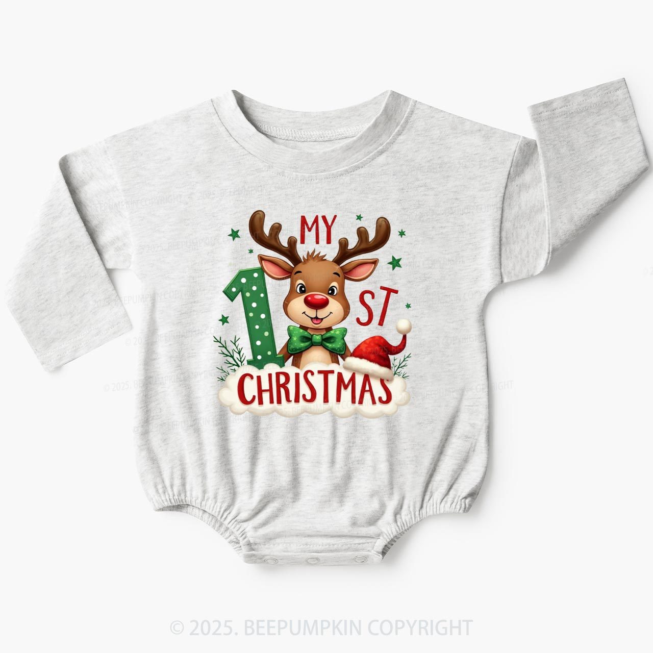 1st Christmas Cheer With Reindeer Baby Bubble Romper Beepumpkin