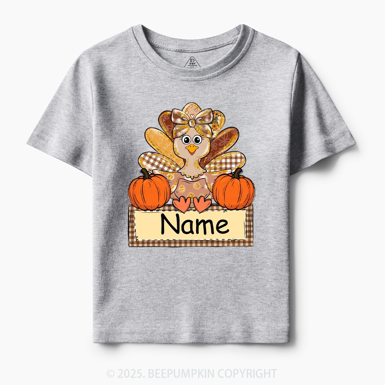 Personalized Fall Turkey Name Thanksgiving Toddler&Kid's Tees Beepumpkin