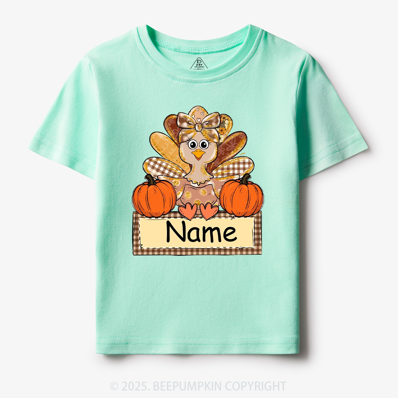 Personalized Fall Turkey Name Thanksgiving Toddler&Kid's Tees Beepumpkin