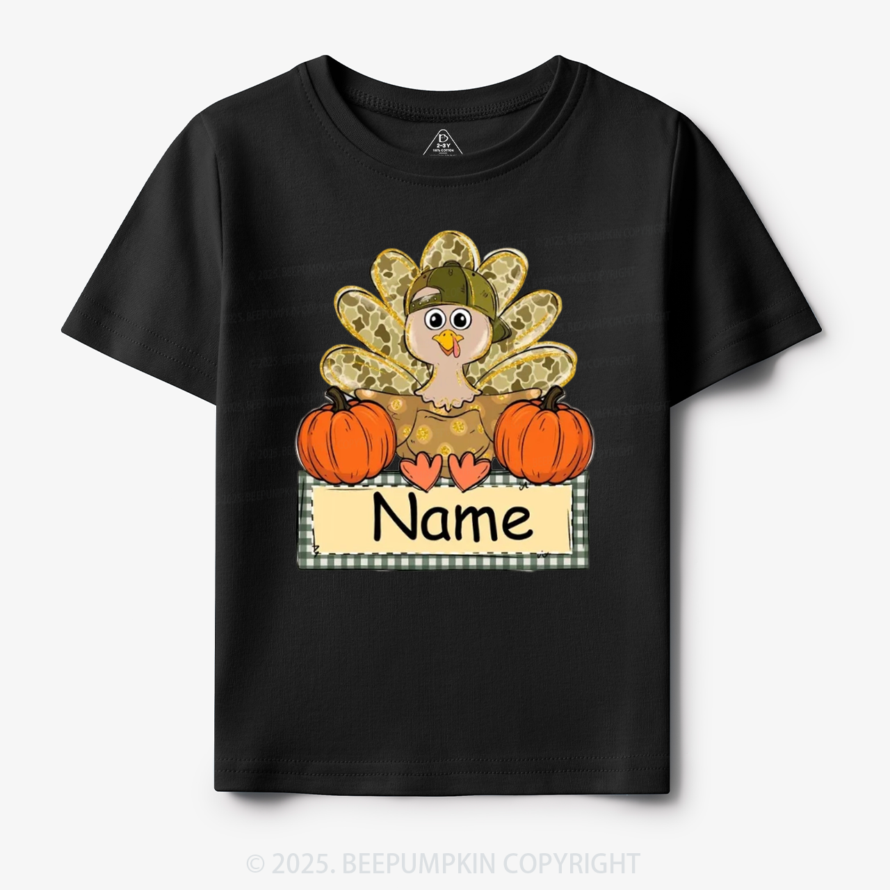 Personalized Fall Turkey Name Thanksgiving Toddler&Kid's Tees Beepumpkin