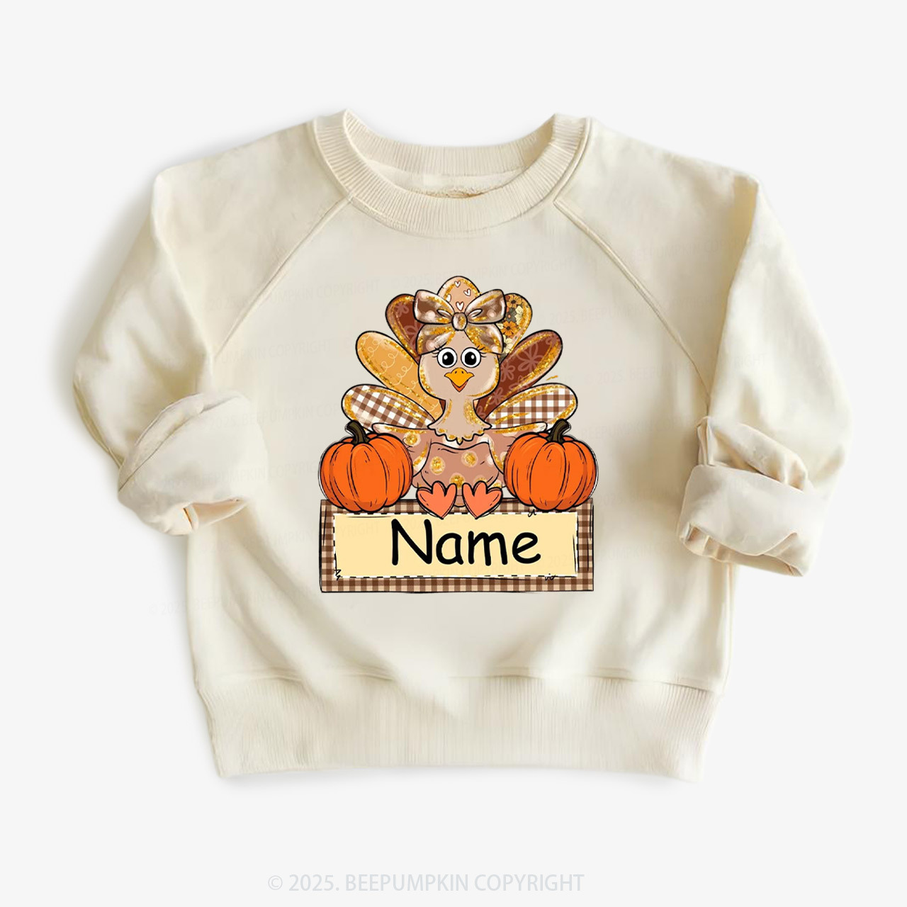 Personalized Fall Turkey Name Thanksgiving Kid's Sweatshirt