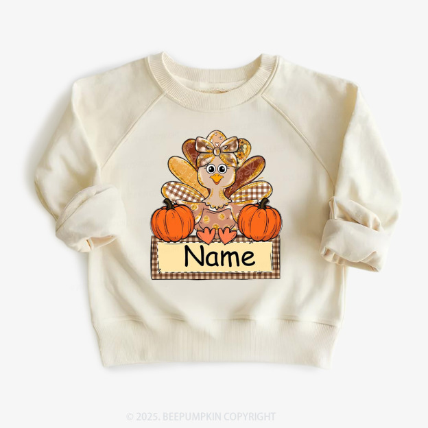 Personalized Fall Turkey Name Thanksgiving Kid's Sweatshirt