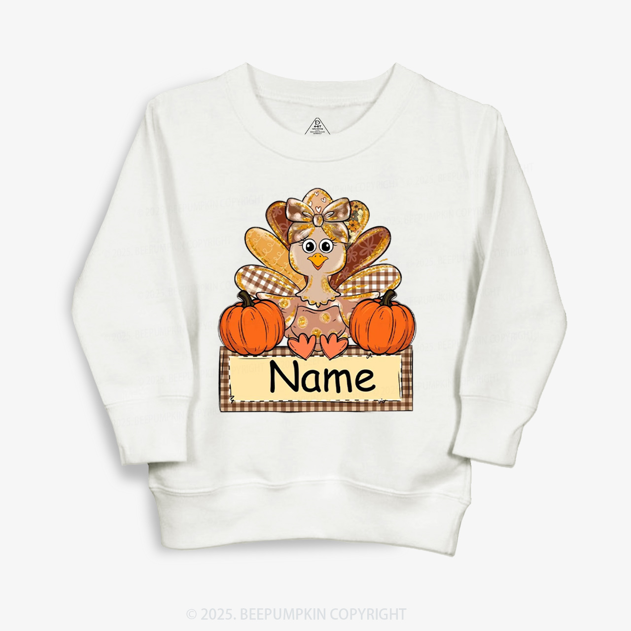 Personalized Fall Turkey Name Thanksgiving Kid's Sweatshirt