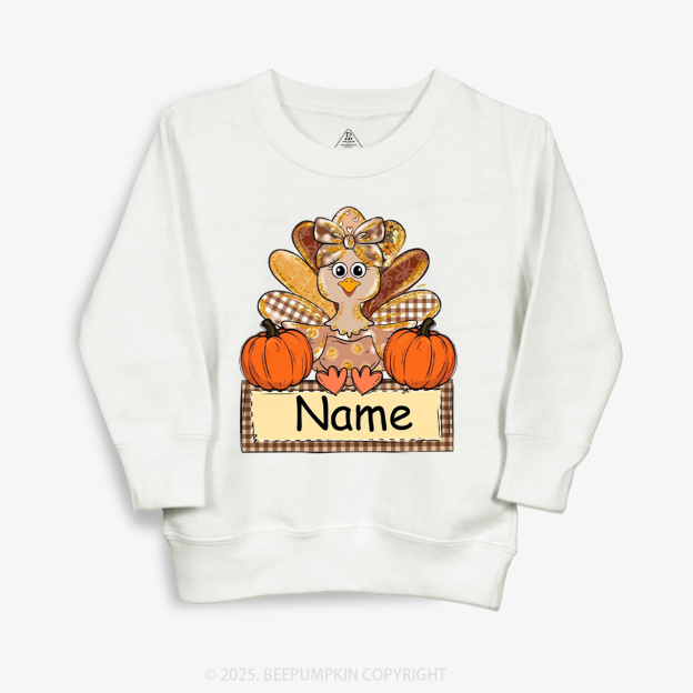 Personalized Fall Turkey Name Thanksgiving Kid's Sweatshirt
