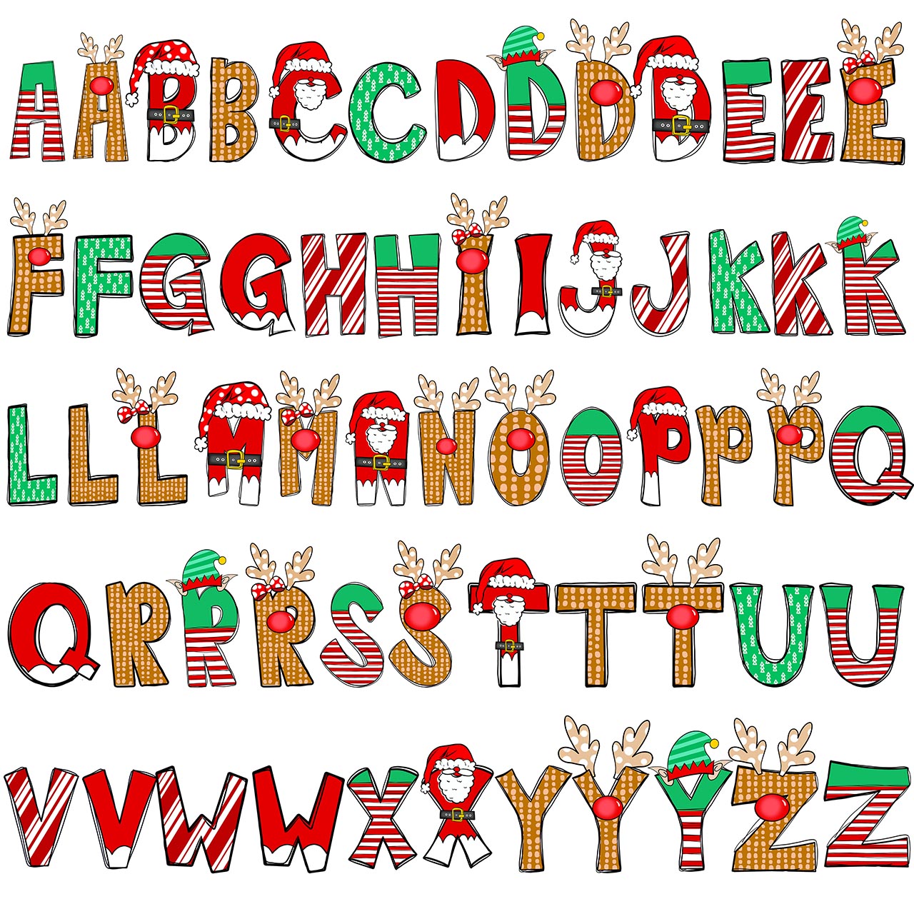 Personalized Cartoon Font Santa Family Matching T-Shirts Beepumpkin