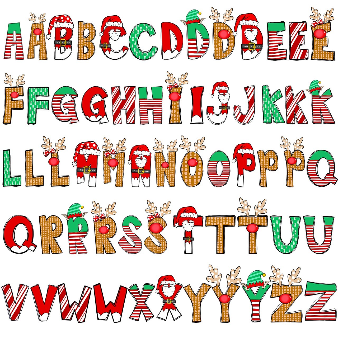 Personalized Cartoon Font Santa Family Matching T-Shirts Beepumpkin