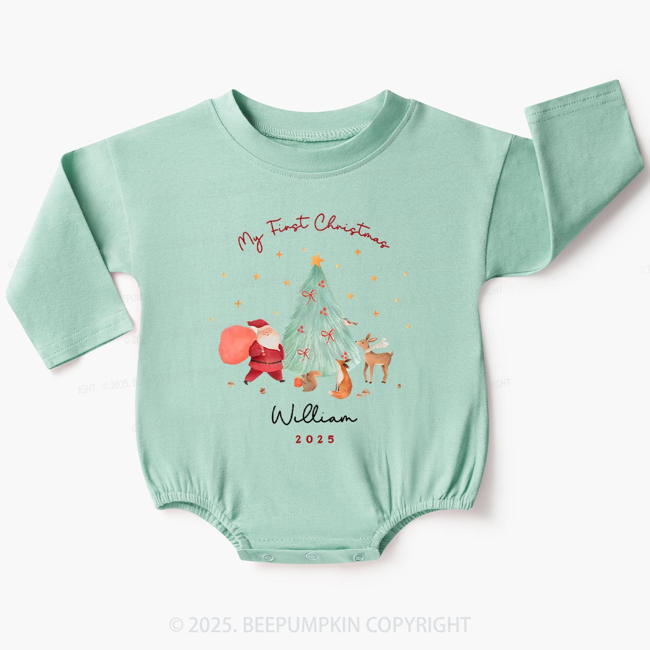 Personalized Baby's 1st Christmas Baby Bubble Romper Beepumpkin