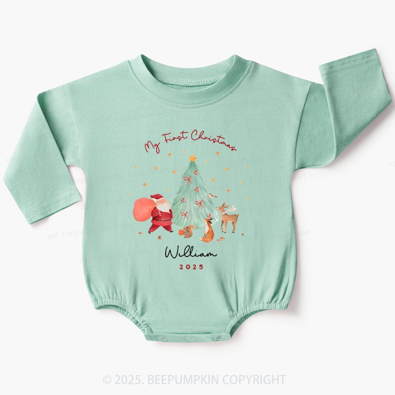 Personalized Baby's 1st Christmas Baby Bubble Romper Beepumpkin
