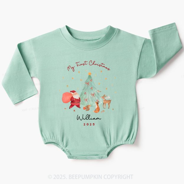 Personalized Baby's 1st Christmas Baby Bubble Romper Beepumpkin