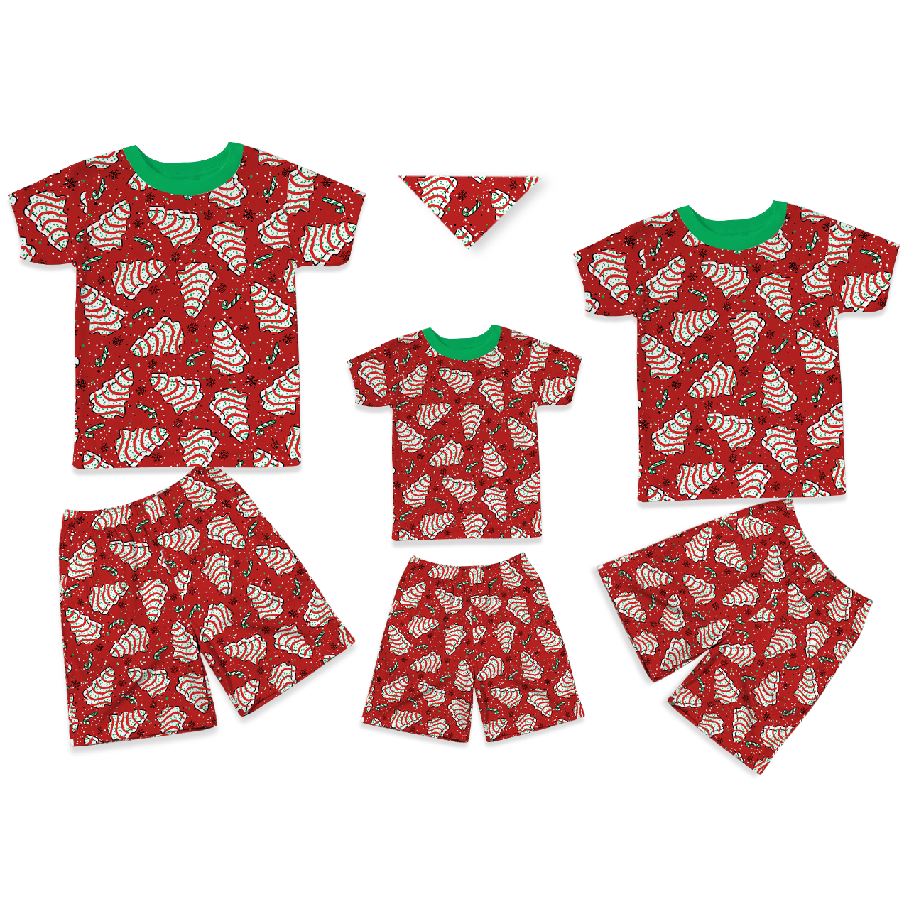 Red Christmas Tree Cakes All-Over Print Short Family Matching Pajama S