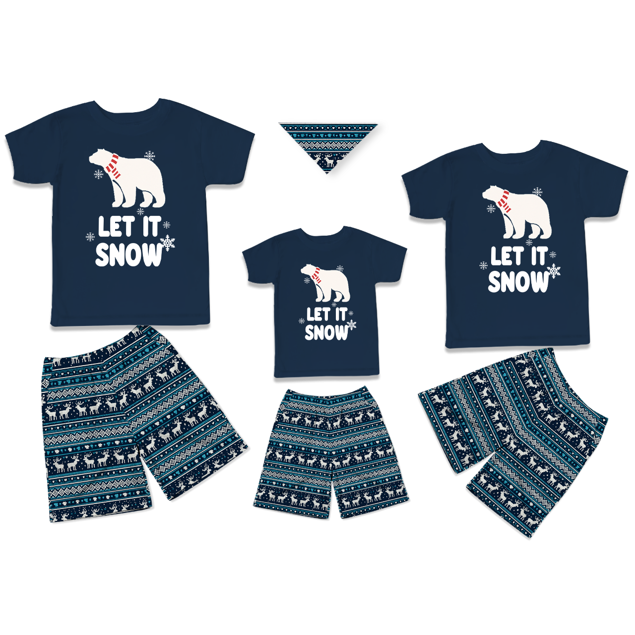Let It Snow Scarfed Polar All-Over Print Short Family Matching Pajama