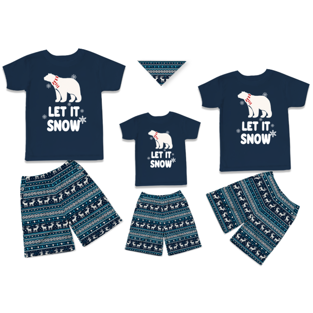 Let It Snow Scarfed Polar All-Over Print Short Family Matching Pajama Sets