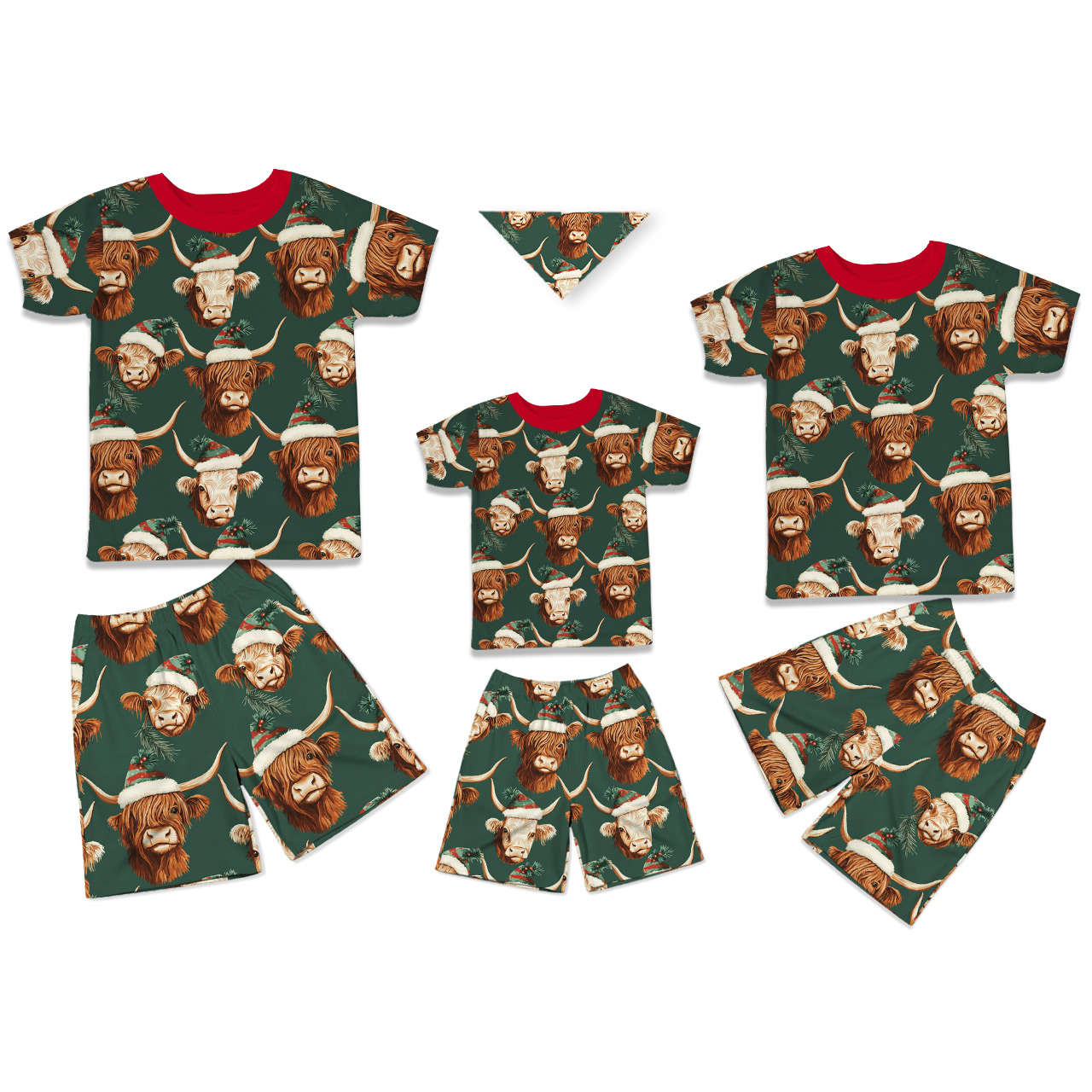 Highland Cow Christmas All-Over Print Short Family Matching Pajama Sets