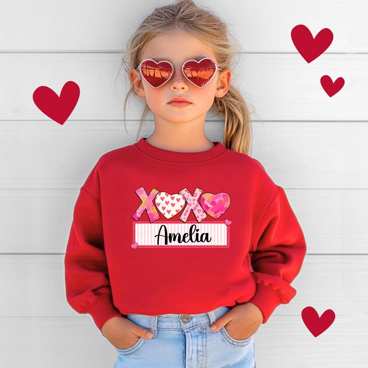 Personalized Xoxo Name Valentine Kid's Sweatshirt