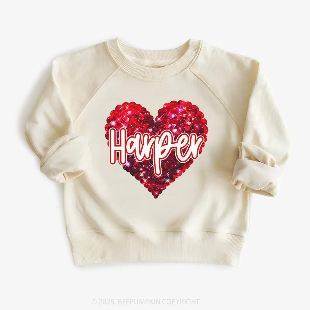Personalized Sparkling Heart Name Kid's Sweatshirt