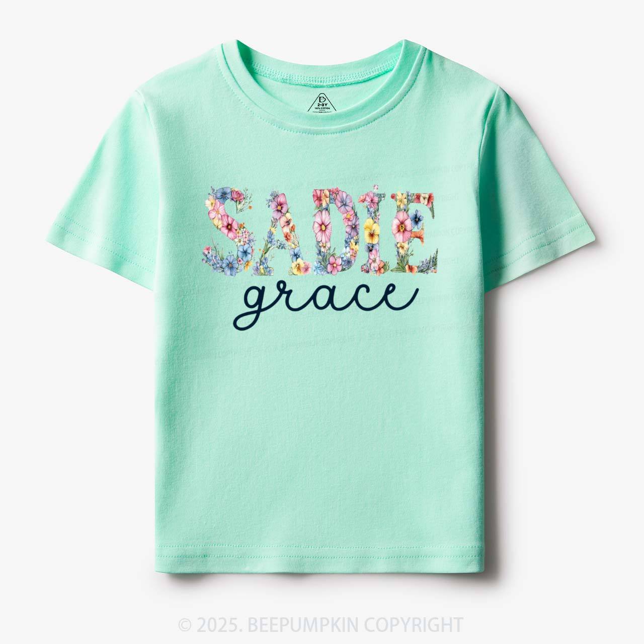 Personalized Floral Name Toddler&Kid's Tees Beepumpkin