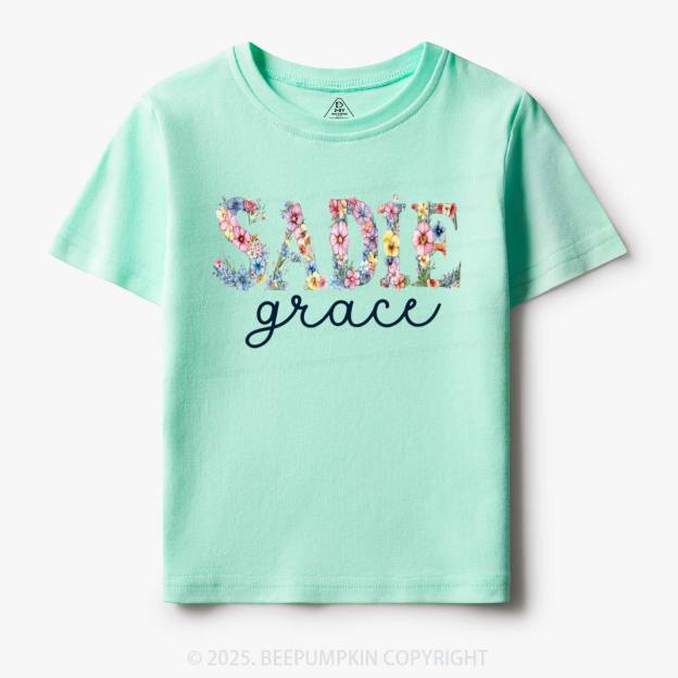 Personalized Floral Name Toddler&Kid's Tees Beepumpkin