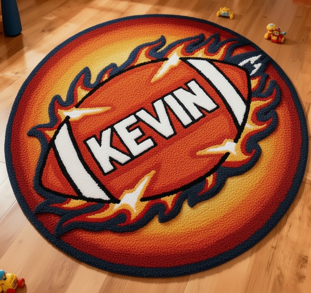 Personalized Hot Football Faux Sherpa Rug