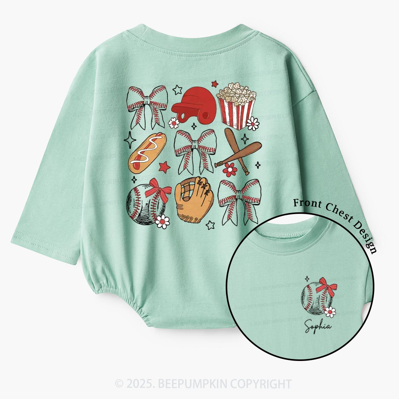 Personalized Girl Baseball Game Day Baby Bubble Romper Beepumpkin
