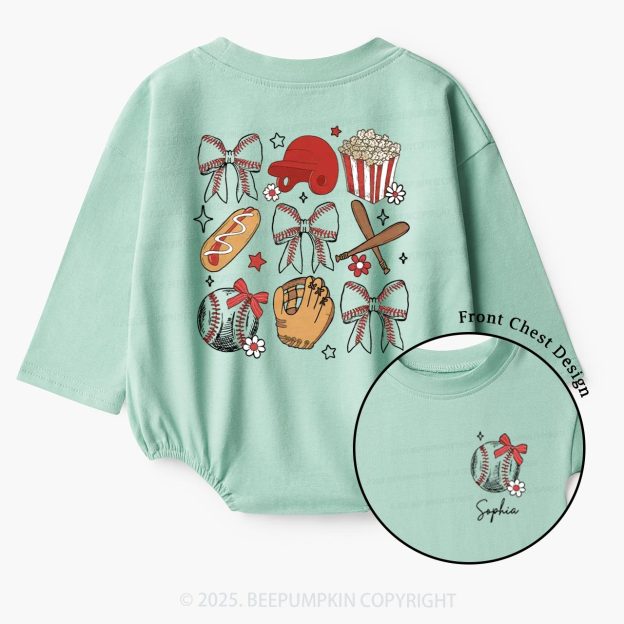 Personalized Girl Baseball Game Day Baby Bubble Romper Beepumpkin