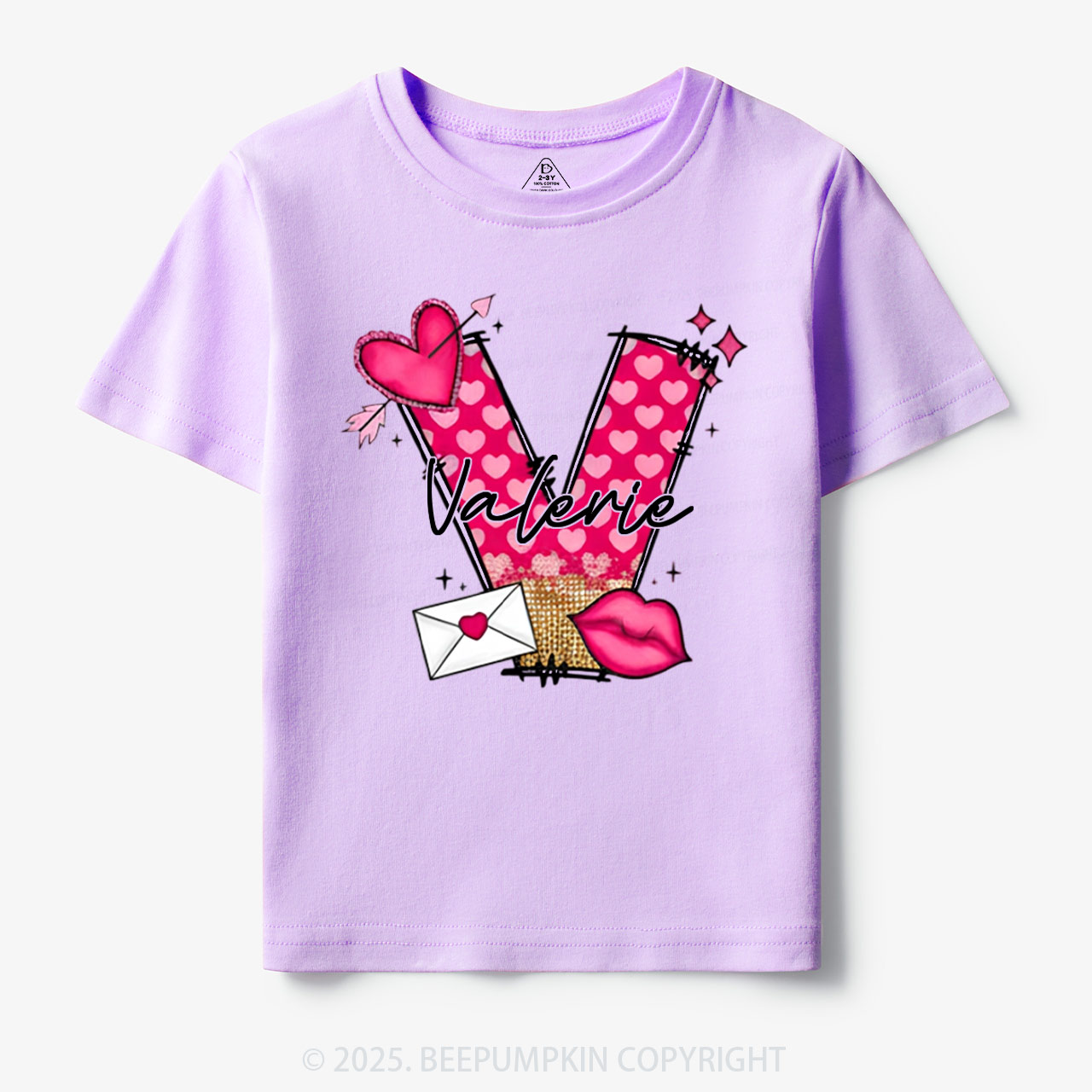 Personalized Valentine's Day Pink Hearts Toddler&Kid's Tees Beepumpkin