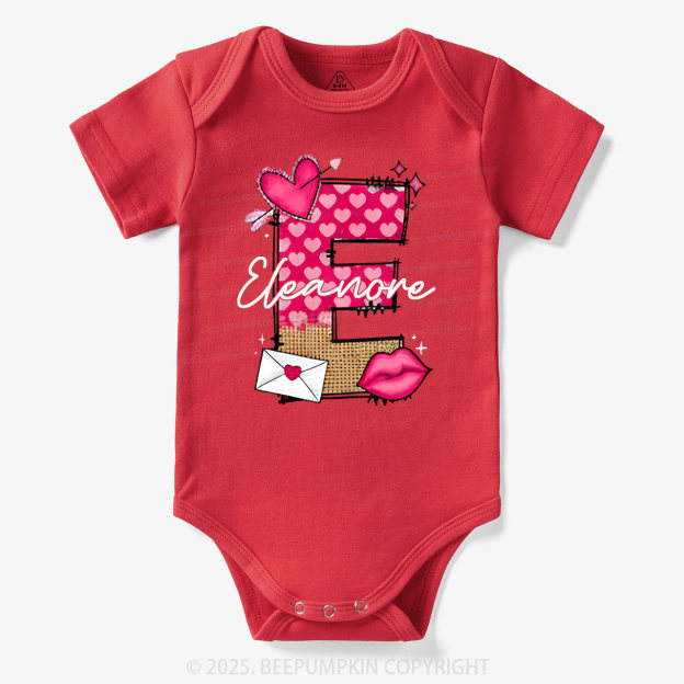 Personalized Valentine's Day Pink Hearts Bodysuit Beepumpkin