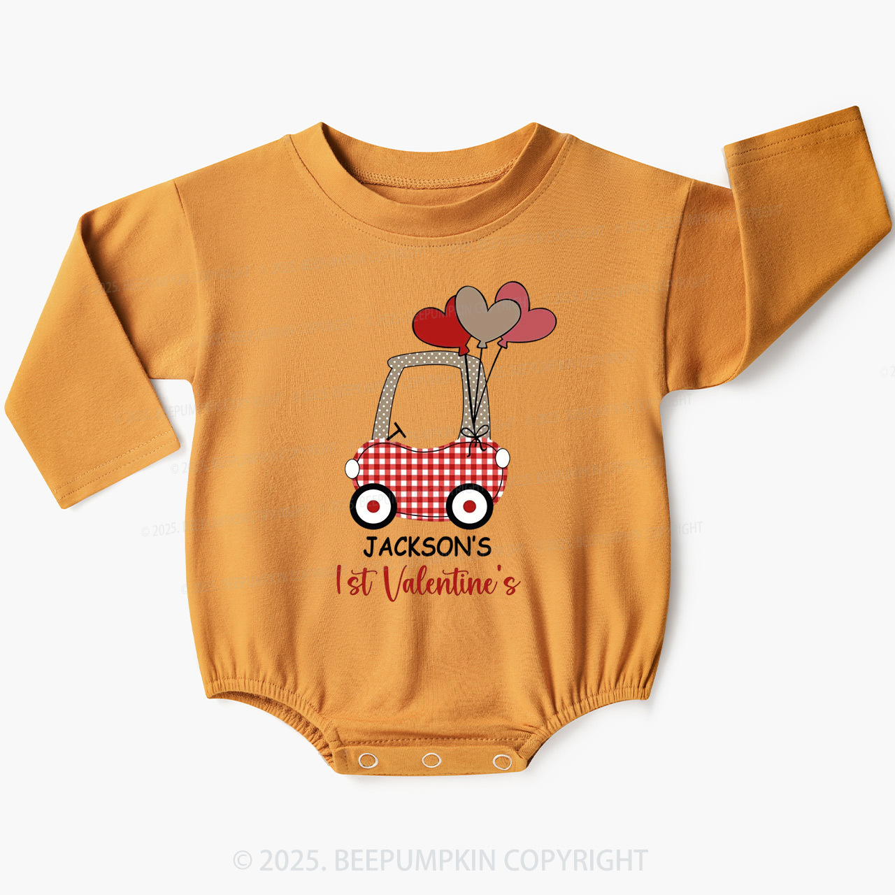 Personalized Car My First Valentine's Day Baby Bubble Romper Beepumpkin