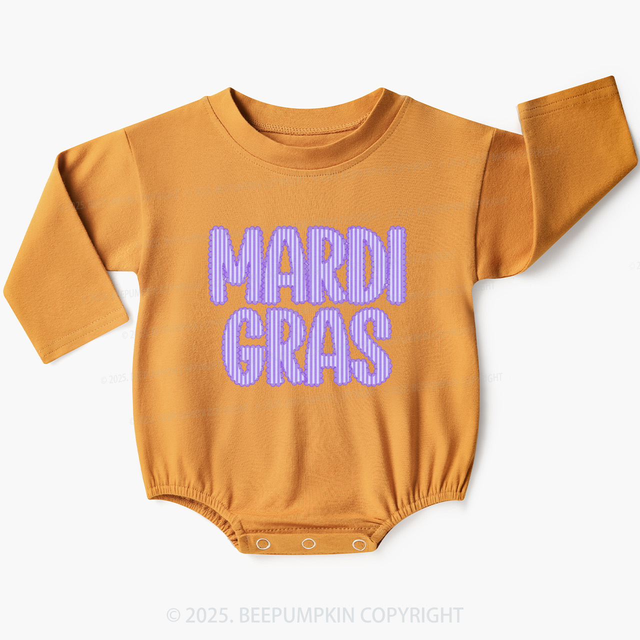 Purple Seersucker Mardi Gras Baby Bubble Romper Beepumpkin