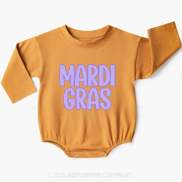 Purple Seersucker Mardi Gras Baby Bubble Romper Beepumpkin