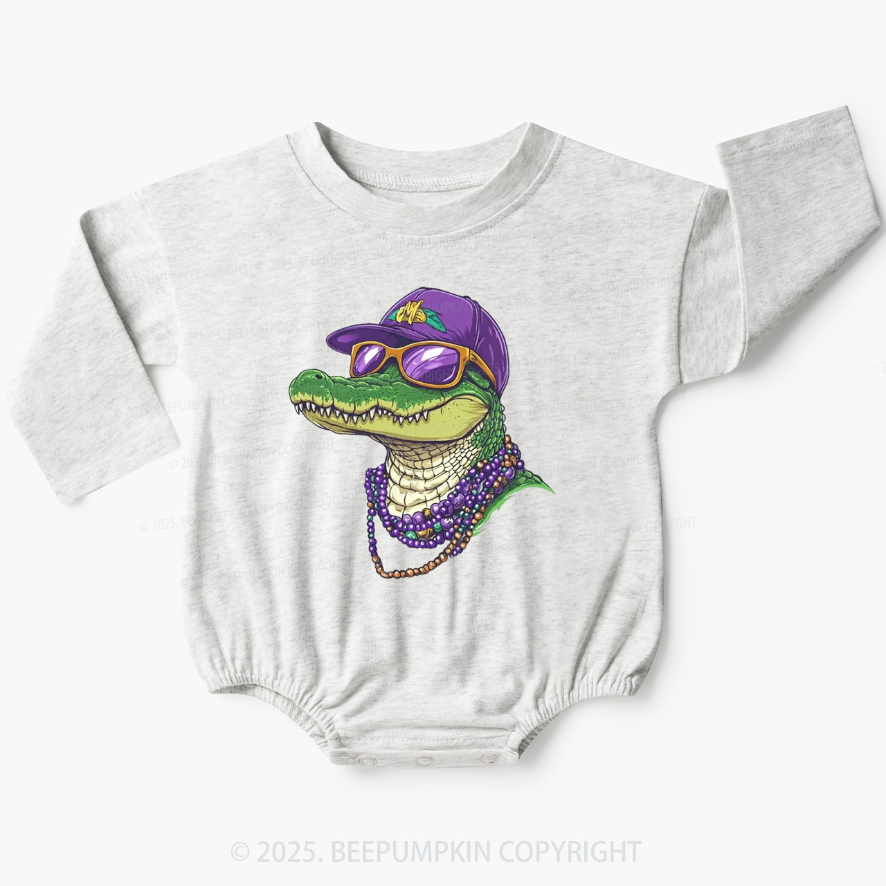 Alligator Mardi Gras Baby Bubble Romper Beepumpkin