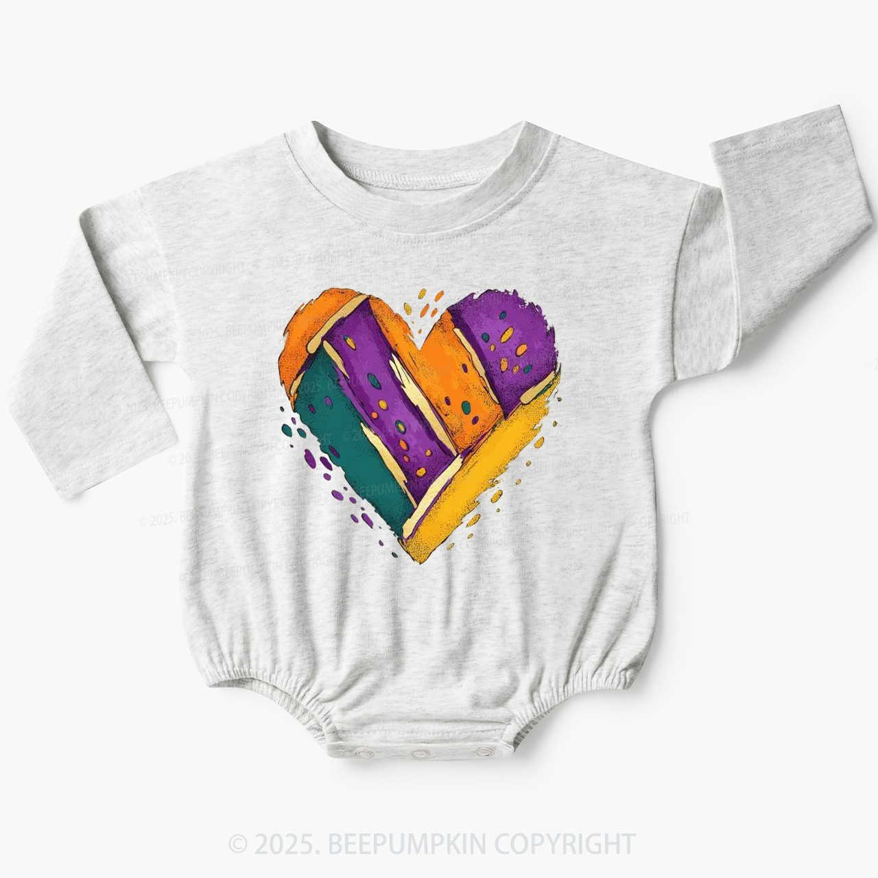Mardi Gras Heart Baby Bubble Romper Beepumpkin