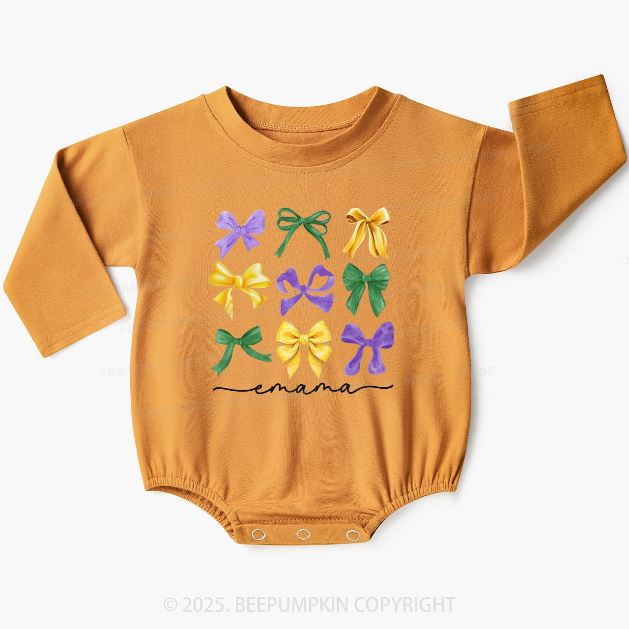 Personalized Carnival Bow Name Baby Bubble Romper Beepumpkin