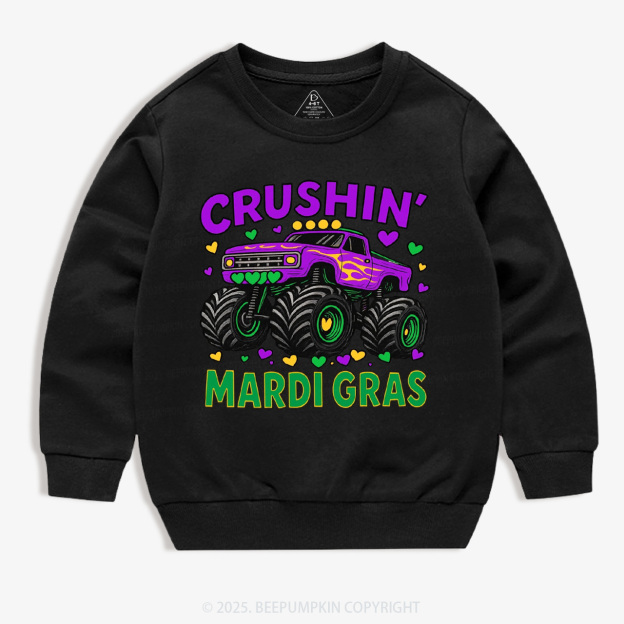 Crushin' Mardi Gras Monster Truck Kid's Sweatshirt