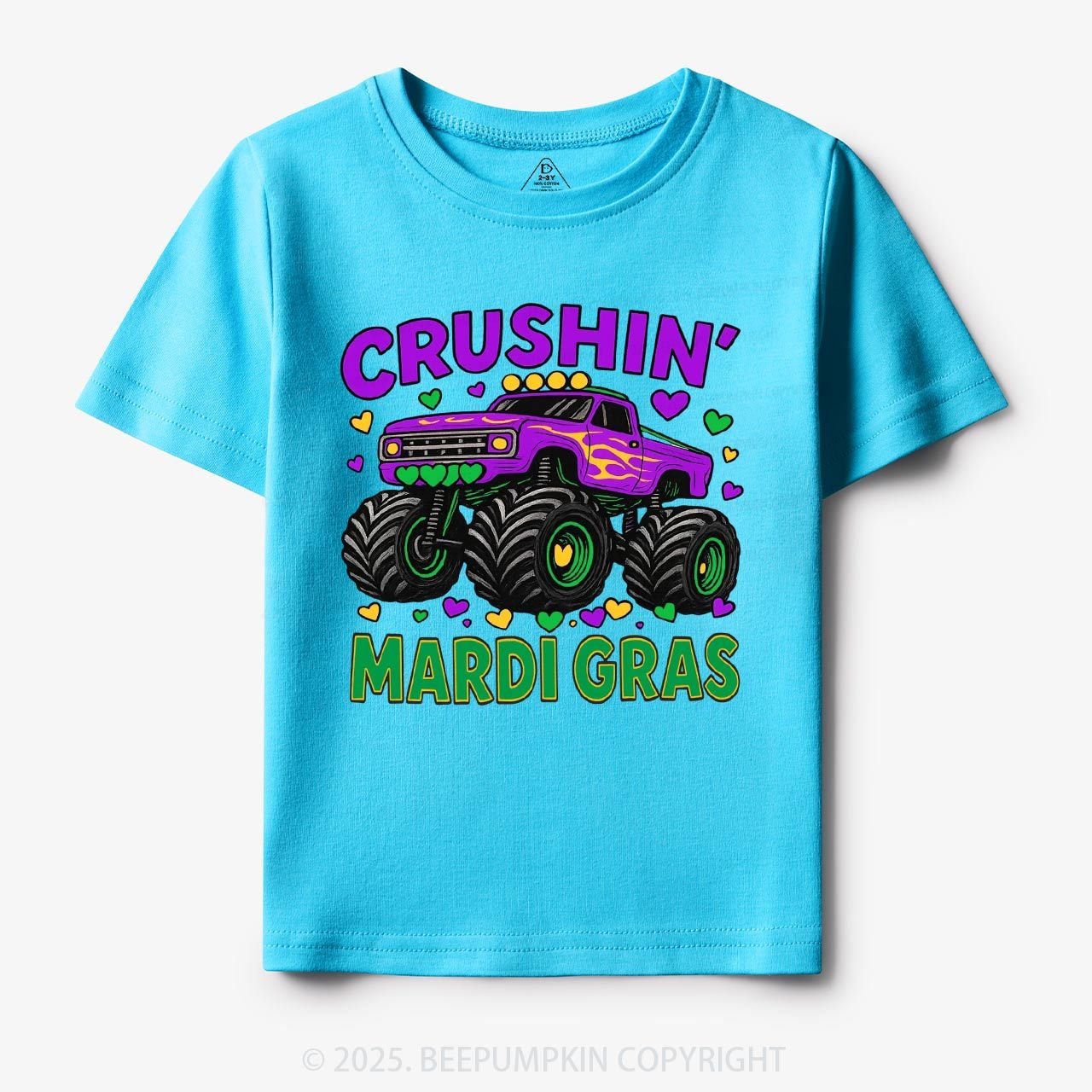 Crushin' Mardi Gras Monster Truck Toddler&Kid's Tees Beepumpkin