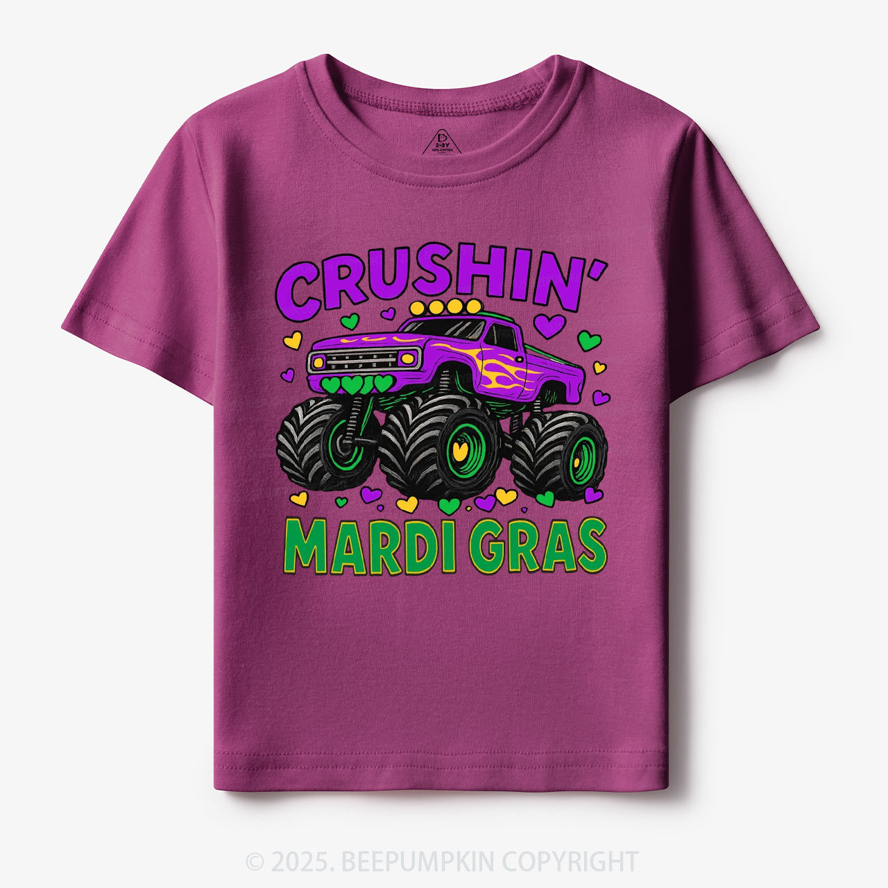 Crushin' Mardi Gras Monster Truck Toddler&Kid's Tees Beepumpkin