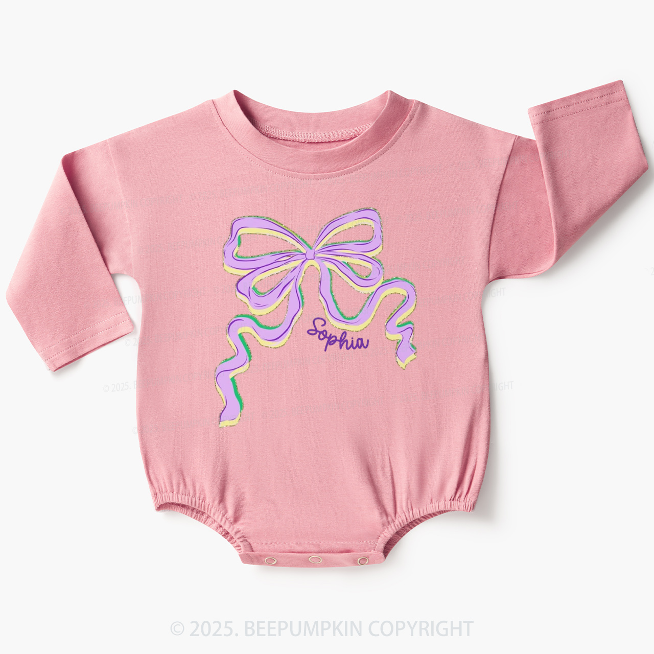 Personalized Sugar Bow Mardi Gras Baby Bubble Romper Beepumpkin