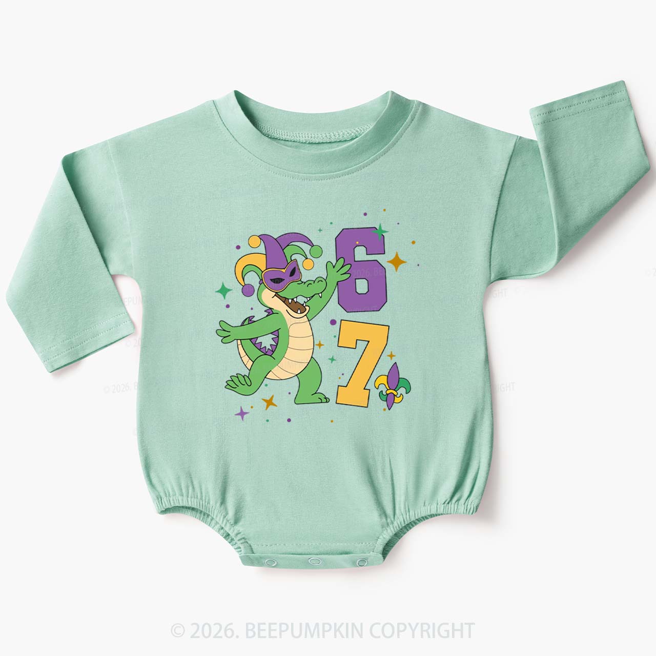 Mardi Gras Alligator 67 Baby Bubble Romper Beepumpkin