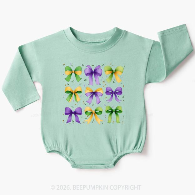 Kids Mardi Gras Ribbon Bows Baby Bubble Romper Beepumpkin