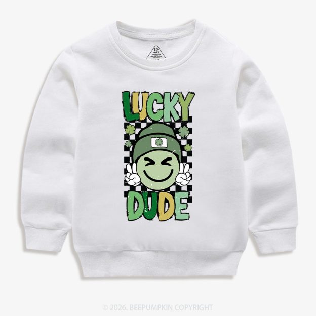 Retro Lucky Dude St.Patricks Day Kids Sweatshirt