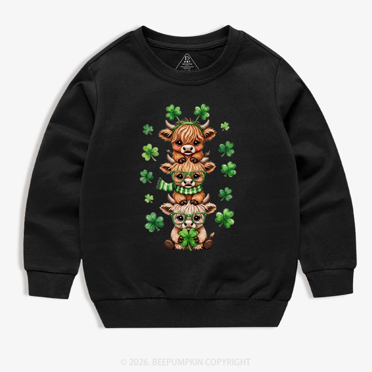 Highland Cow St. Patrick's Day Kid's Sweatshirt