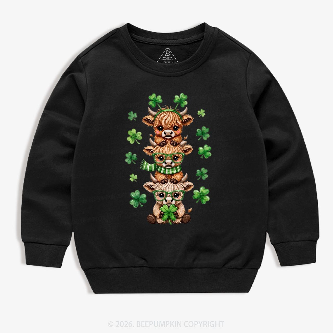 Highland Cow St. Patrick's Day Kid's Sweatshirt