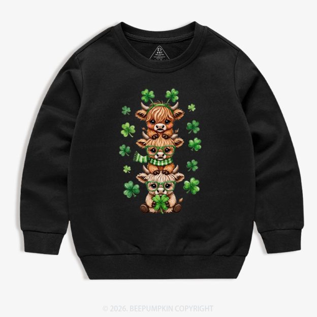 Highland Cow St. Patrick's Day Kid's Sweatshirt