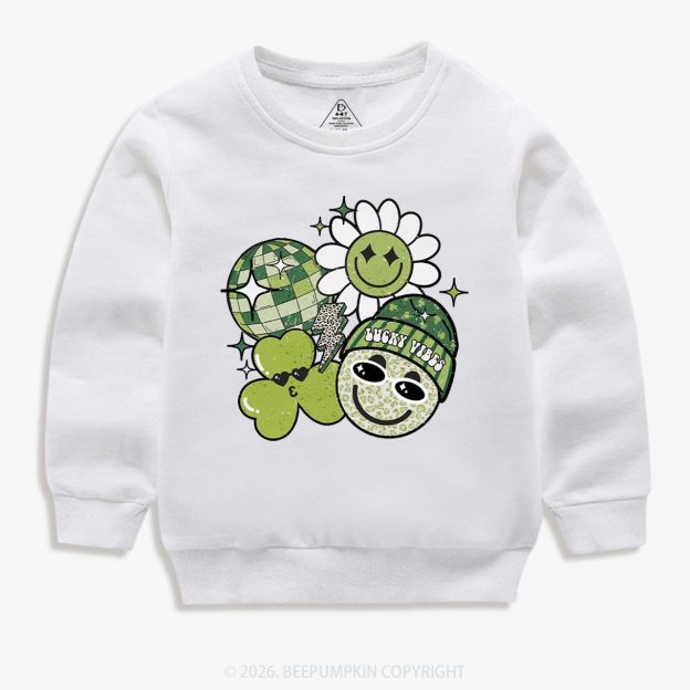 Disco Lucky Vibes St.Patricks Day Kids Sweatshirt