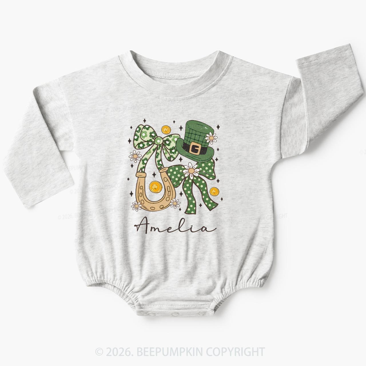 Floral Shamrock St Patrick’s Day Baby Bubble Romper Beepumpkin