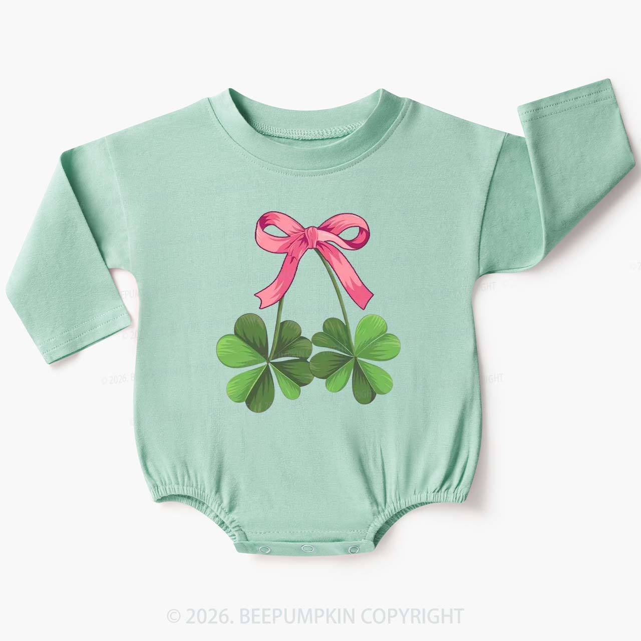 Lucky Shamrock Bow St Patrick's Day Baby Bubble Romper Beepumpkin