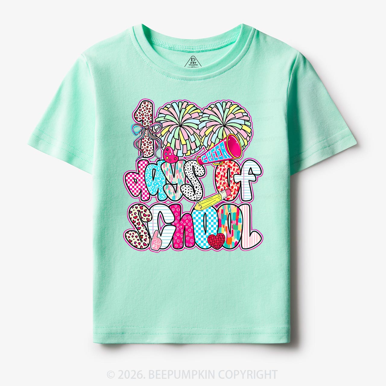 Cheer For 100 Days Pom Pom School Spirit Toddler&Kid's Tees
