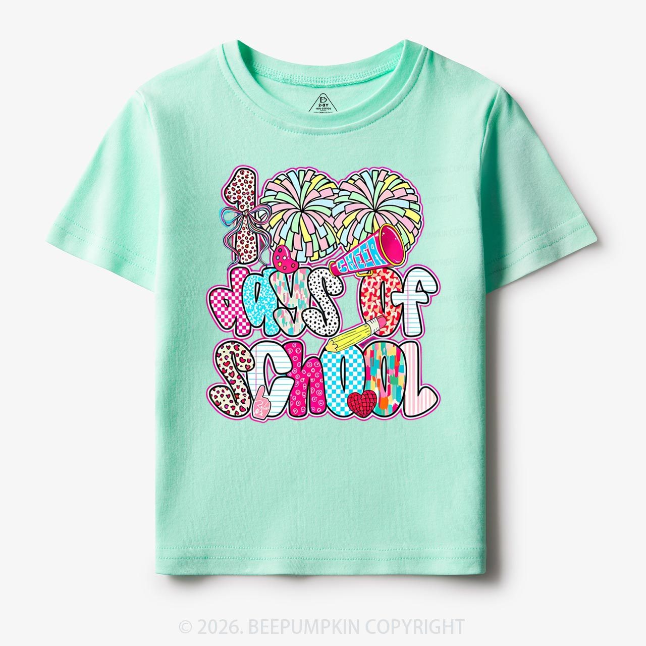 Cheer For 100 Days Pom Pom School Spirit Toddler&Kid's Tees