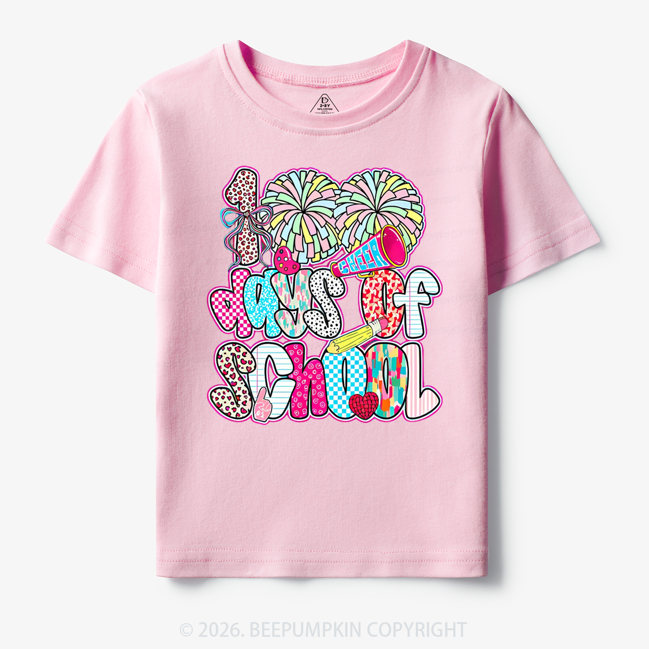 Cheer For 100 Days Pom Pom School Spirit Toddler&Kid's Tees